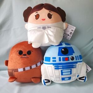 Star Wars Cuutopia Pillow Plush, Princess Leia, R2-D2, Chewbaca, 8", NWT
